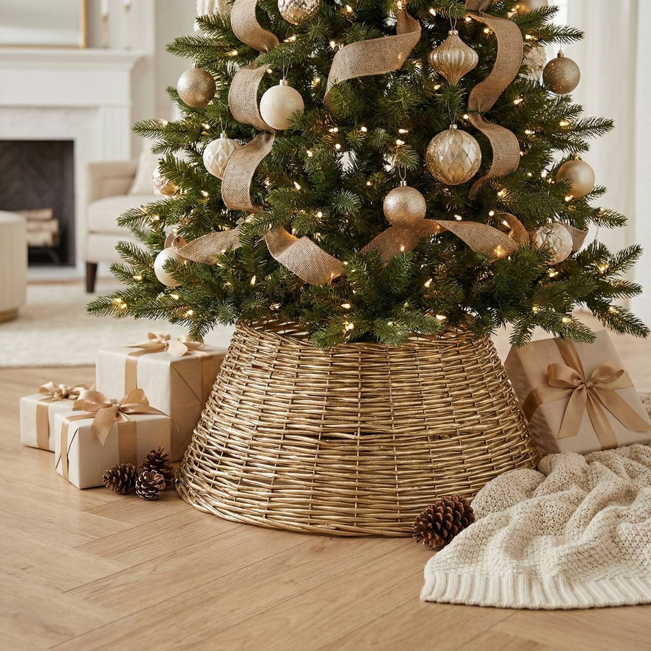 Large Natural Willow Wicker Christmas Tree Skirt