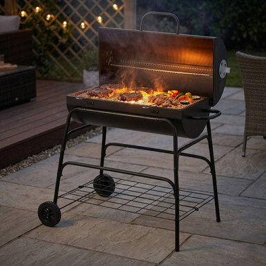Large Oil Drum BBQ Charcoal Grill Smoker Trolley