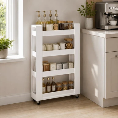 Slim 4-Tier Rolling Kitchen Storage Trolley