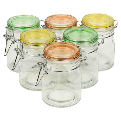 6x 145ml Glass Storage Jars with Coloured Clips