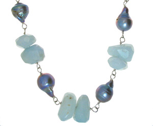 Aquamarine and Silver Pearl Necklace and Earrings Aquamarine and Silver Pearl Necklace and Earrings