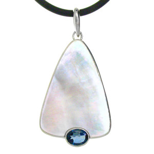 Gold Lip Oyster Shell and Blue Topaz Pendant Gold Lip Oyster Shell and Blue Topaz Pendant