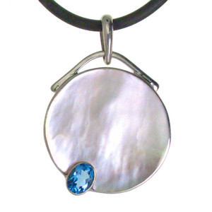 Gold Lip Oyster Shell and Blue Topaz Pendant-1 Gold Lip Oyster Shell and Blue Topaz Pendant-1