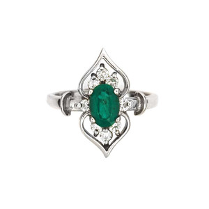 Emerald and Diamond Ring in 14kt White Gold Emerald and Diamond Ring in 14kt White Gold