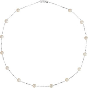 Sterling Silver Cultured White Freshwater Pearl 14-Station 18" Necklace Sterling Silver Cultured White Freshwater Pearl 14-Station 18" Necklace