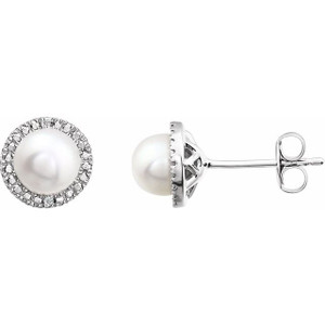 Sterling Silver Cultured White Freshwater Pearl & .01 CTW Natural Diamond Earrings Sterling Silver Cultured White Freshwater Pearl & .01 CTW Natural Diamond Earrings