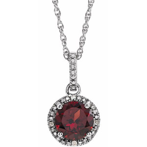 Sterling Silver Natural Mozambique Garnet and .01 CTW Natural Diamond 18" Necklace Sterling Silver Natural Mozambique Garnet and .01 CTW Natural Diamond 18" Necklace