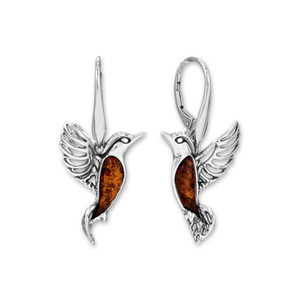 Oxidized Baltic Amber Hummingbird Earrings Oxidized Baltic Amber Hummingbird Earrings