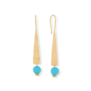 14 Karat Gold Plated Long Hammered Aqua Chalcedony Eararings 14 Karat Gold Plated Long Hammered Aqua Chalcedony Eararings