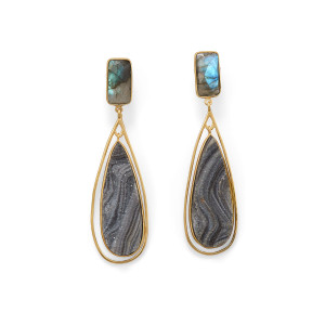 14 Karat Gold Plated Labradorite and Desert Druzy Earrings 14 Karat Gold Plated Labradorite and Desert Druzy Earrings