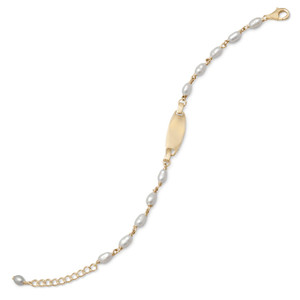 14 Karat Gold Plated Cultured Freshwater Pearl ID Bracelet 14 Karat Gold Plated Cultured Freshwater Pearl ID Bracelet