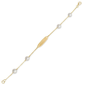 14 Karat Gold Plated ID Bracelet with White Cultured Freshwater Pearls 14 Karat Gold Plated ID Bracelet with White Cultured Freshwater Pearls