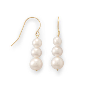 14 Karat Gold Stacked Cultured Freshwater Pearl French Wire Earrings 14 Karat Gold Stacked Cultured Freshwater Pearl French Wire Earrings