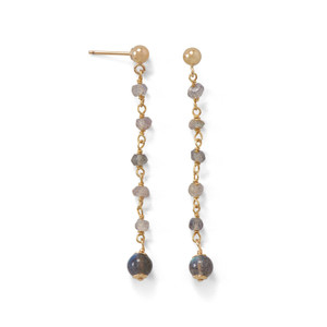 14 Karat Gold Plated Post Earrings with Labradorite Beads 14 Karat Gold Plated Post Earrings with Labradorite Beads
