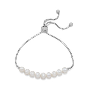 Rhodium Plated Cultured Freshwater Pearl Bolo Bracelet Rhodium Plated Cultured Freshwater Pearl Bolo Bracelet