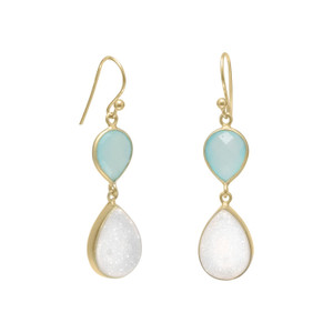 14K Gold Plated Earrings with Green Chalcedony and Druzy 14K Gold Plated Earrings with Green Chalcedony and Druzy