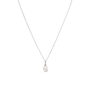 18 Rhodium Plated Cultured Freshwater Pearl Drop Necklace 18 Rhodium Plated Cultured Freshwater Pearl Drop Necklace