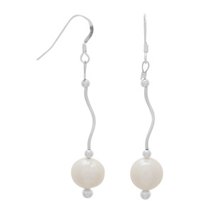 Wave Design Earrings with Cultured Freshwater Pearl Drop Wave Design Earrings with Cultured Freshwater Pearl Drop