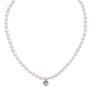 13+2 Extension Cultured Freshwater Pearl/Silver Bead Necklace with Oxidized Heart 13+2 Extension Cultured Freshwater Pearl/Silver Bead Necklace with Oxidized Heart