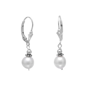 White Cultured Freshwater Pearl with Bali Bead Lever Earrings White Cultured Freshwater Pearl with Bali Bead Lever Earrings