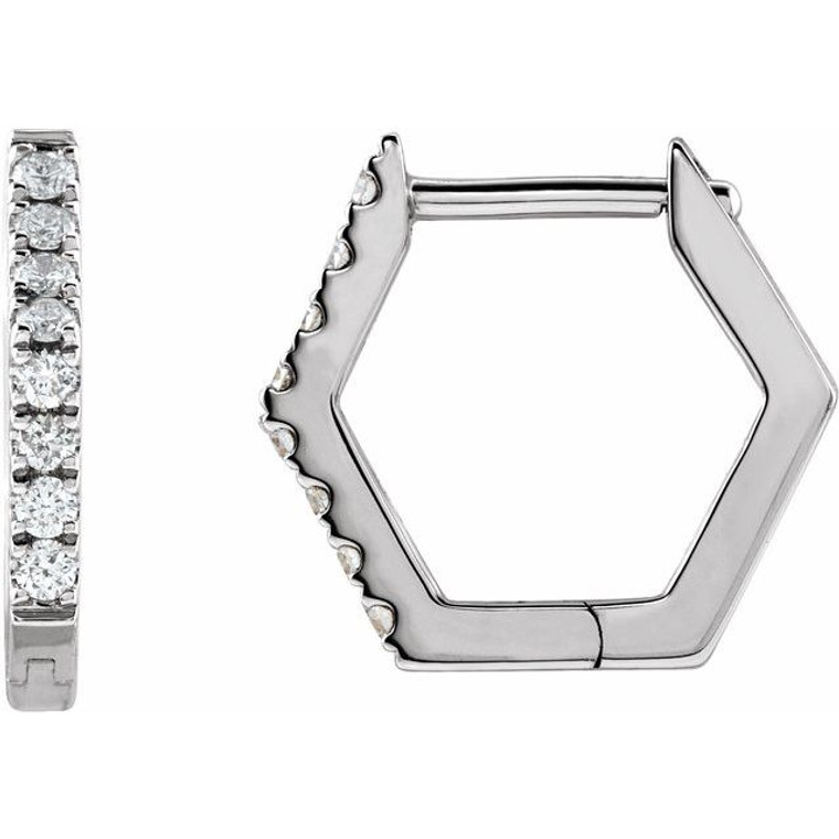 14K White 1/8 CTW Natural Diamond Geometric Hinged Huggie Earrings