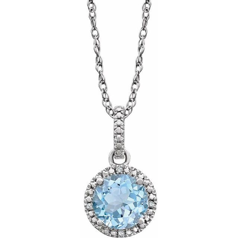 Sterling Silver Natural Sky Blue Topaz & .01 CTW Natural Diamond 18" Necklace