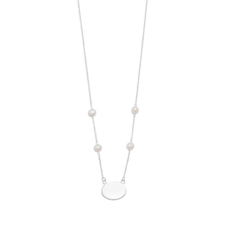 16 ID Tag Necklace with White Cultured Freshwater Pearl