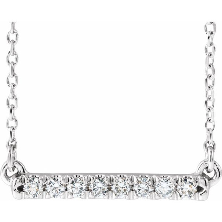 14K White 1/8 CTW Lab-Grown Diamond French-Set Bar 18" Necklace