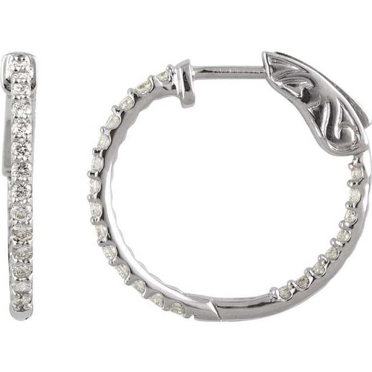 14K White 19 mm 1/2 CTW Natural Diamond Inside-Outside Hinged Hoop Earrings