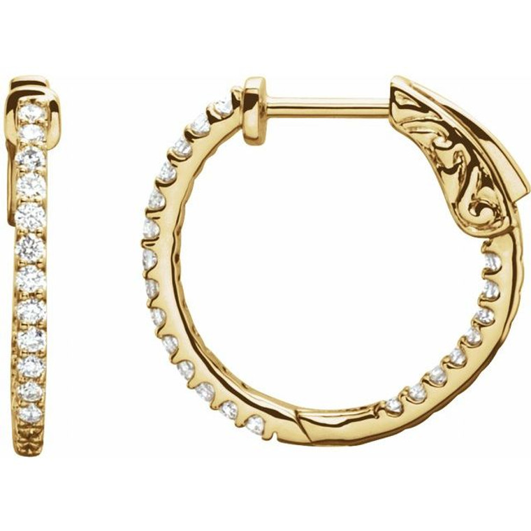 14K Yellow 19 mm 1/2 CTW Natural Diamond Inside-Outside Hinged Hoop Earrings