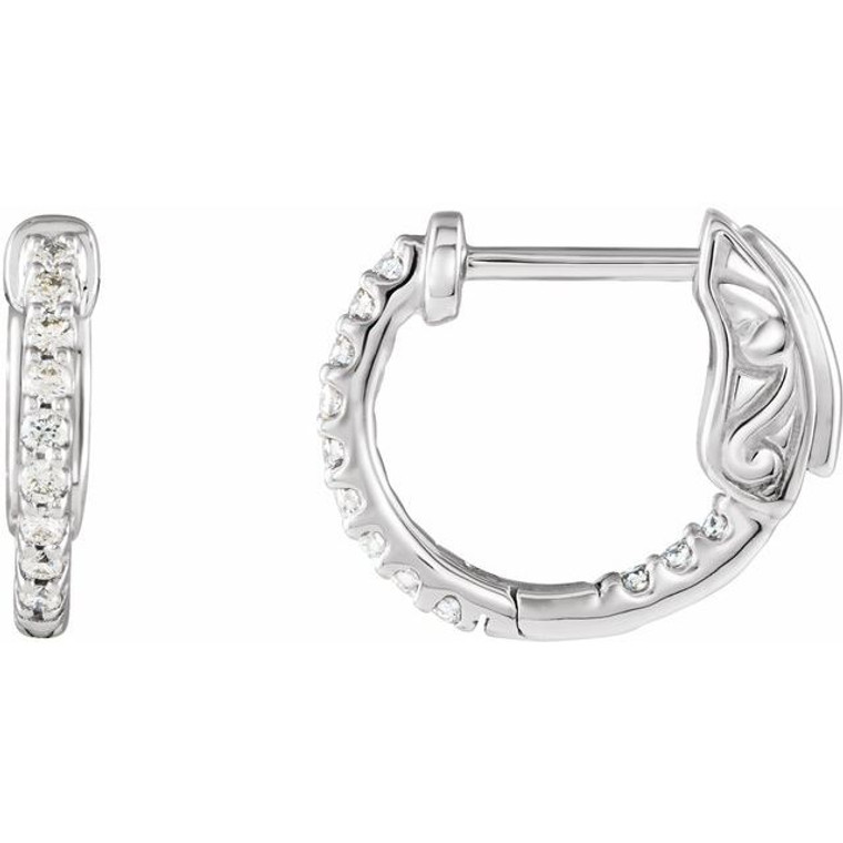 14K White 14.5 mm 1/4 CTW Natural Diamond Inside-Outside Hinged Hoop Earrings