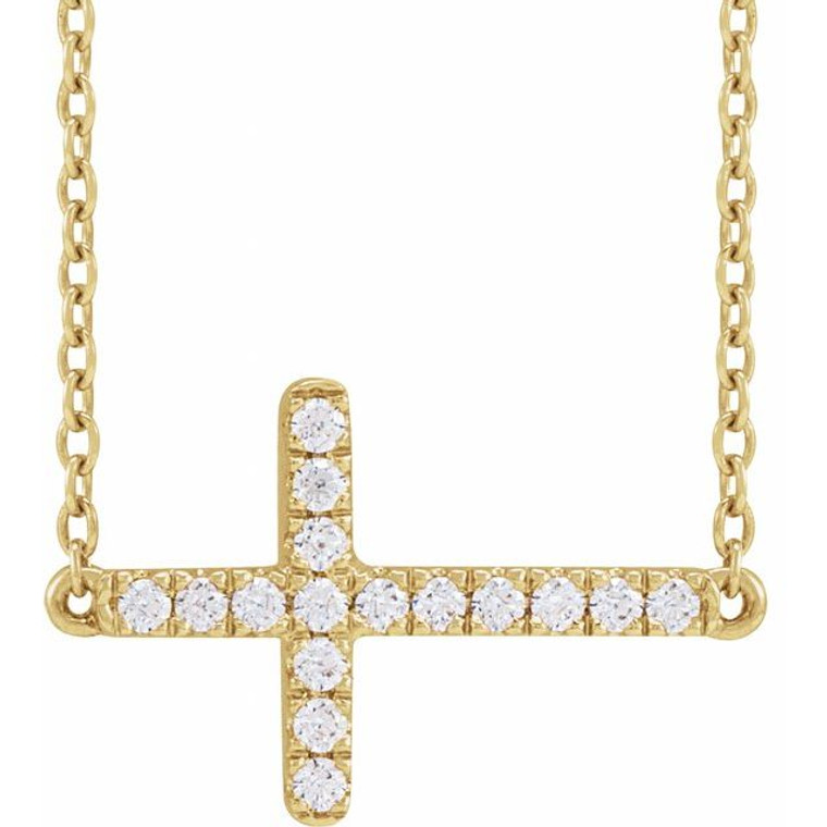 14K Yellow 1/6 CTW Lab-Grown Diamond Sideways Cross Necklace