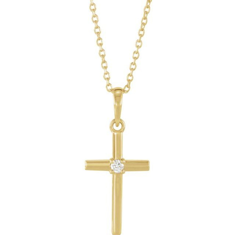 14K Yellow .06 CT Natural Diamond Cross 16-18" Necklace