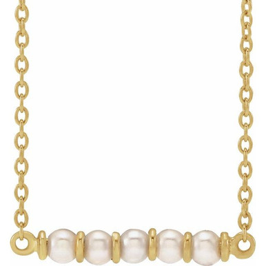 14K Yellow Cultured White Freshwater Pearl Bar 18" Necklace