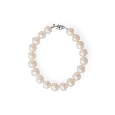 8 Rhodium Plated Cultured Freshwater Pearl Bracelet