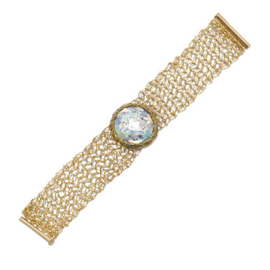 Ancient Roman Glass Bracelet with Hand Woven Band 14k Gold-filled Ancient Roman Glass Bracelet with Hand Woven Band 14k Gold-filled