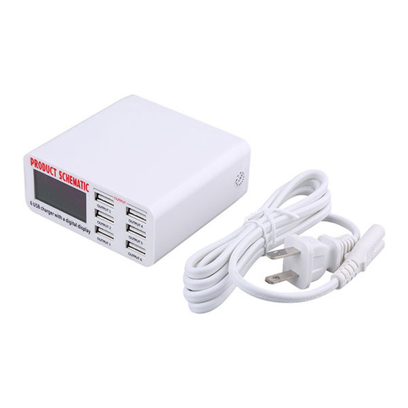 Portable 6 Ports USB Charger with a Digitizer Display for All Phones & Tablets