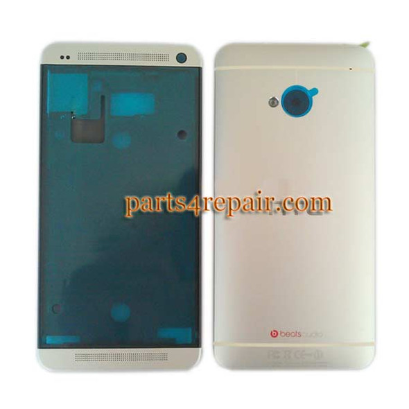 Full Housing Cover for HTC One M7 -Silver from www.parts4repair.com