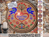 hxw: BLESS HOUSE Engraved Wood Hand-Painted (08-36") PA Dutch Hex Sign