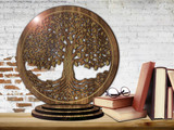 tol_ENTANGLED TREE_OF_LIFE (11" diam) Intricately Engraved 1/4" Wood w/ 3-Tier Custom Stand