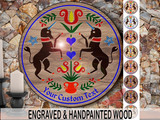 hxw: UNICORNS Engraved Wood Hand-Painted (08-36") PA Dutch Hex Sign