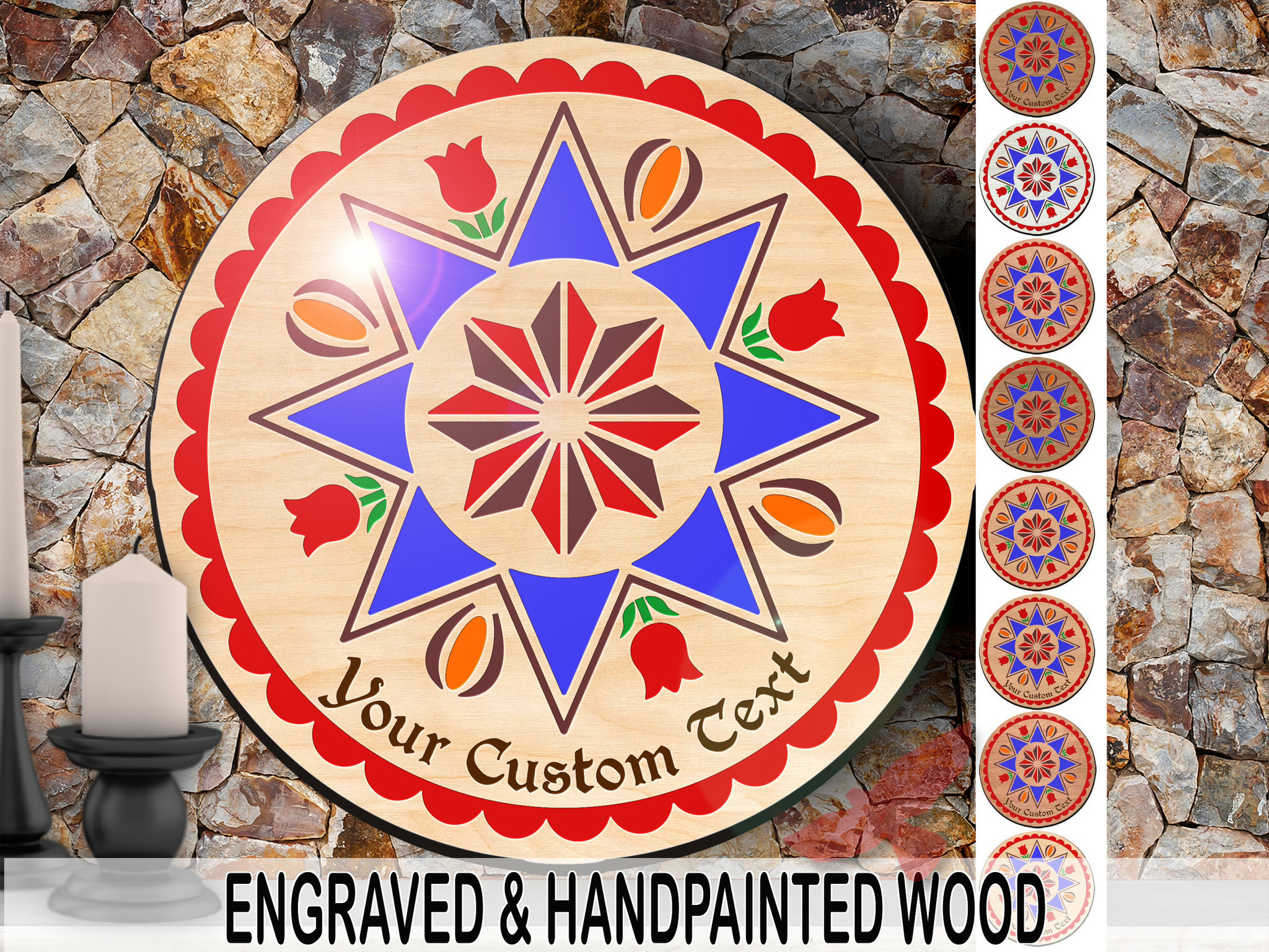 PA Dutch Custom Hex Sign 8-Pointed Star Engraved Hand-Painted by