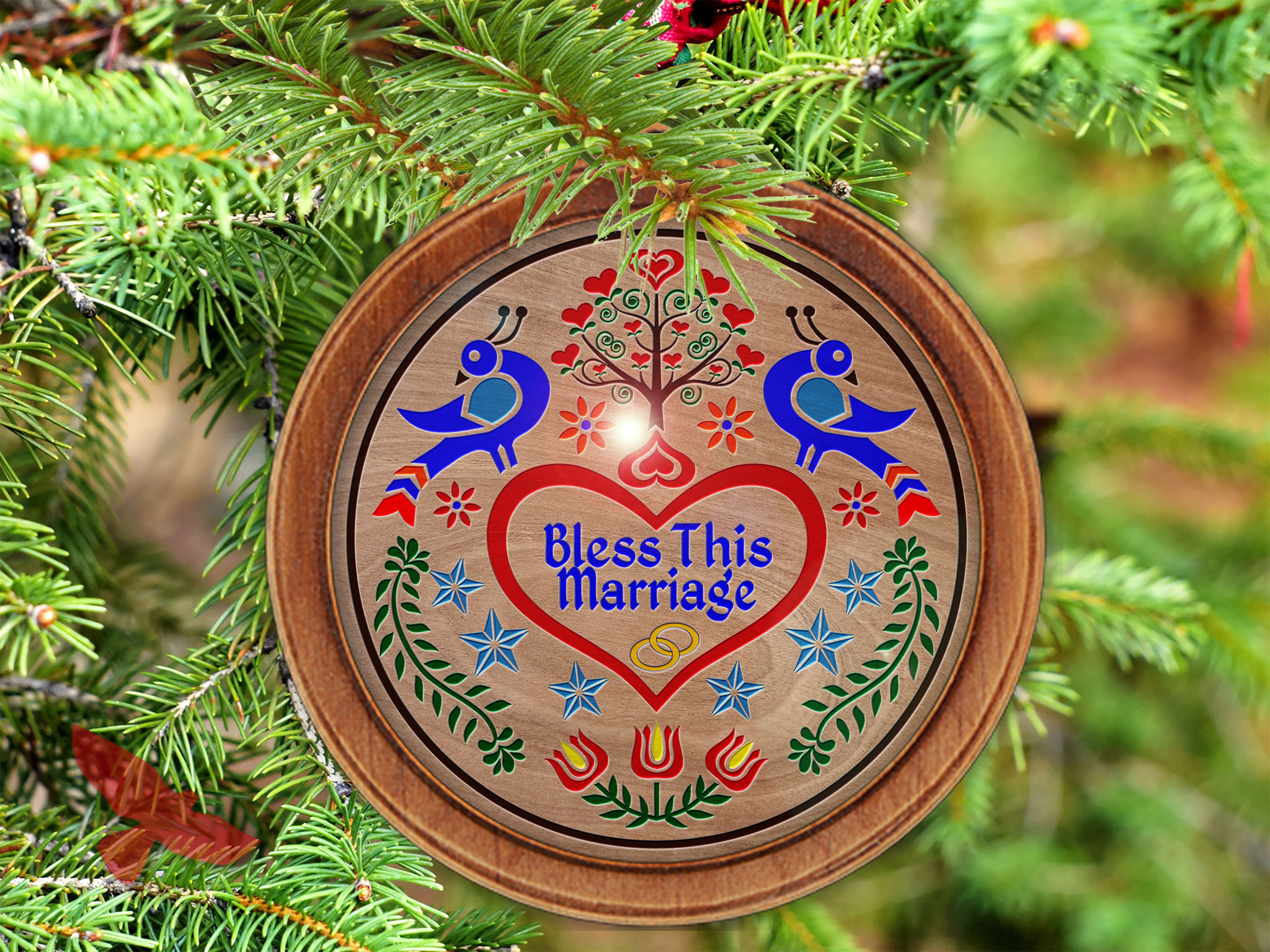 Bless This Marriage PA Dutch Ornament Handcrafted and Personalized