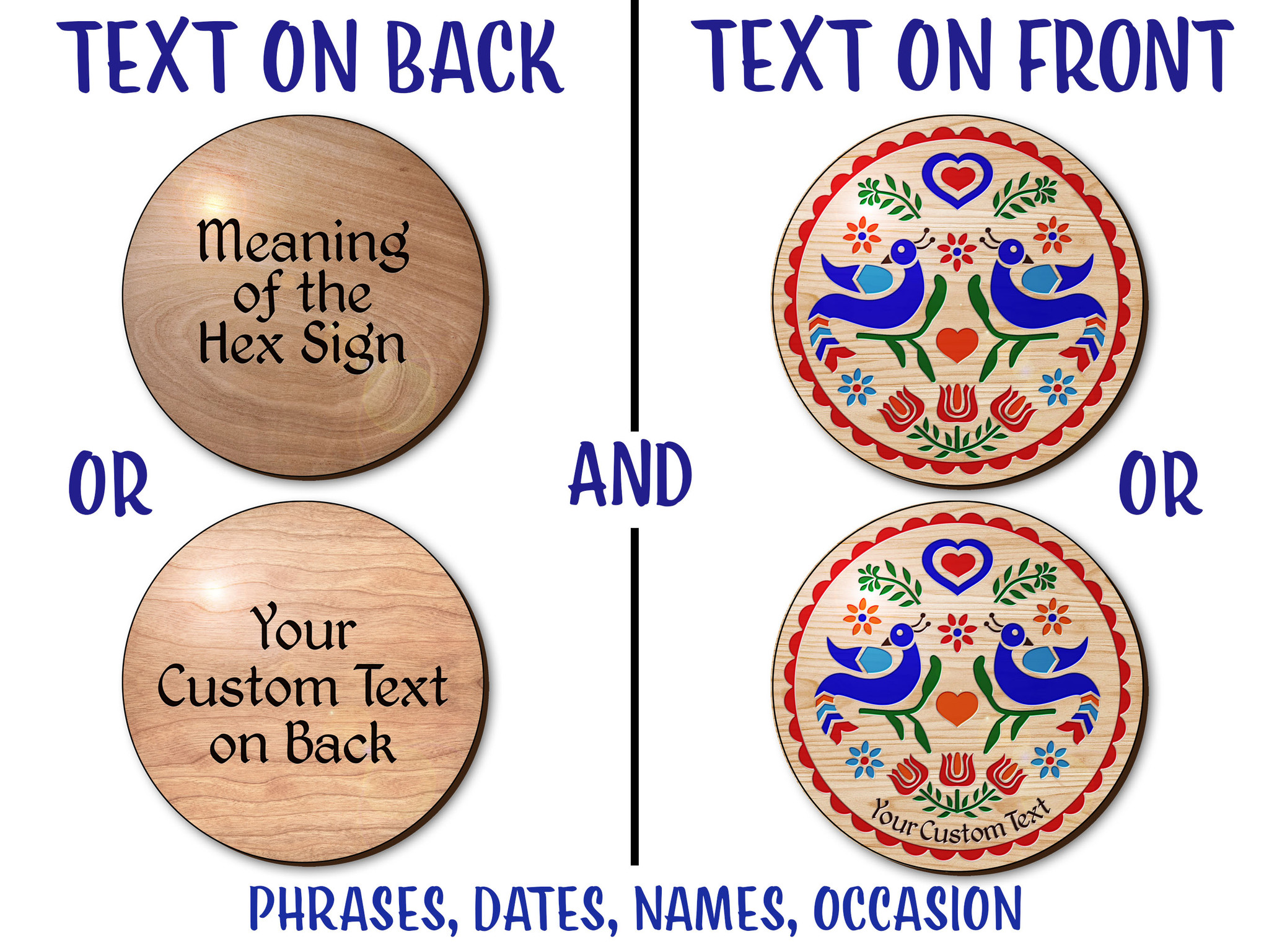 PA Dutch Custom Hex Sign Double Distelfink Engraved Hand-Painted