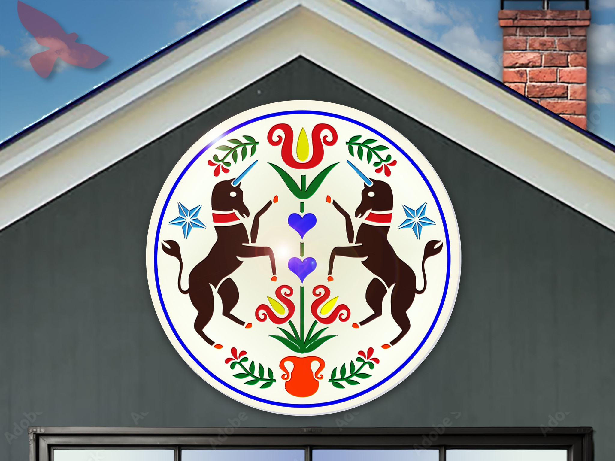 Traditional PA Dutch Unicorns Hex Indoor/Outdoor Acrylic Sign (12