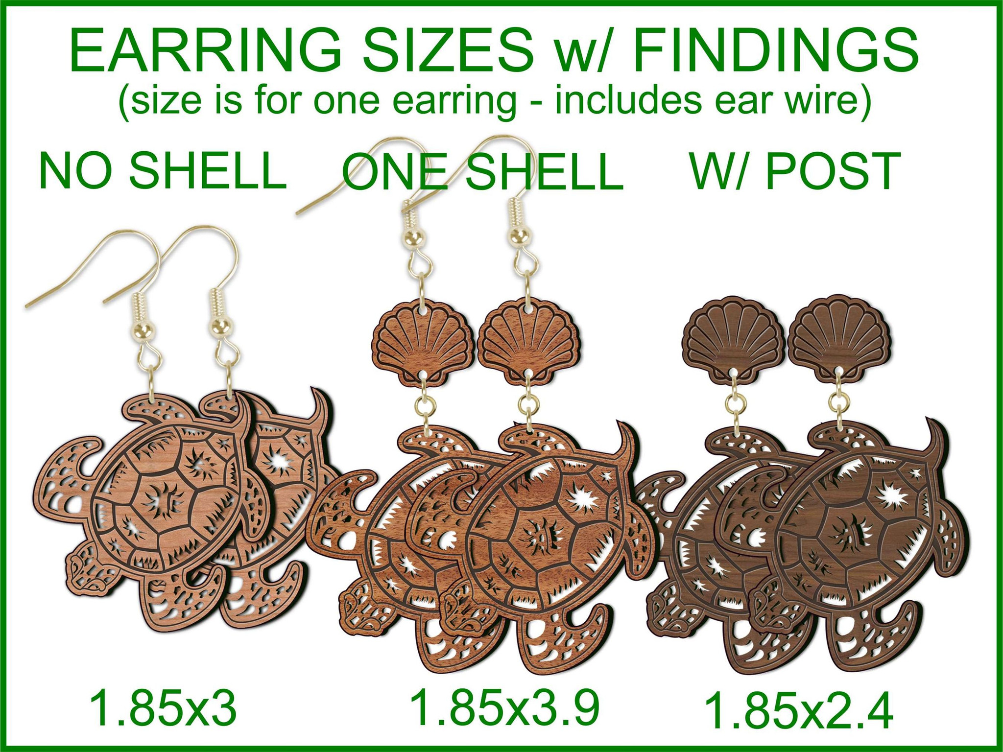 Earrings Sassy Sea Turtles (1/set of 2) Laser-Engraved/Cut Wood w
