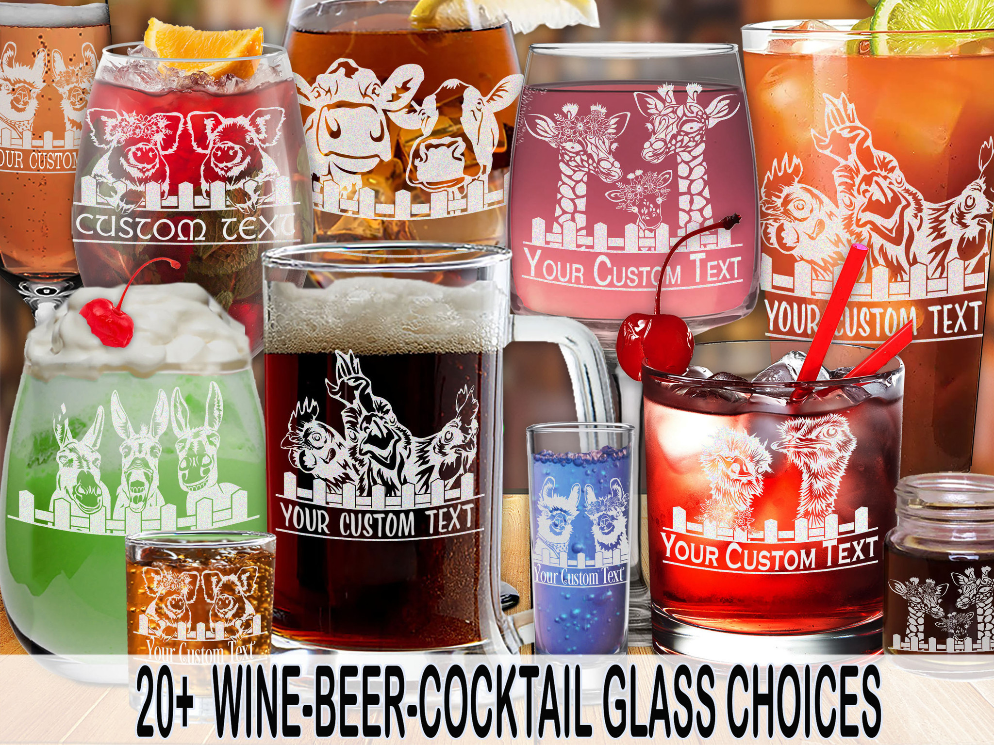 FUNKY FARM ANIMALS Glass Wine/Beer/Cocktail w/ FREE Personalization &  Shipping | Red Tail Crafters