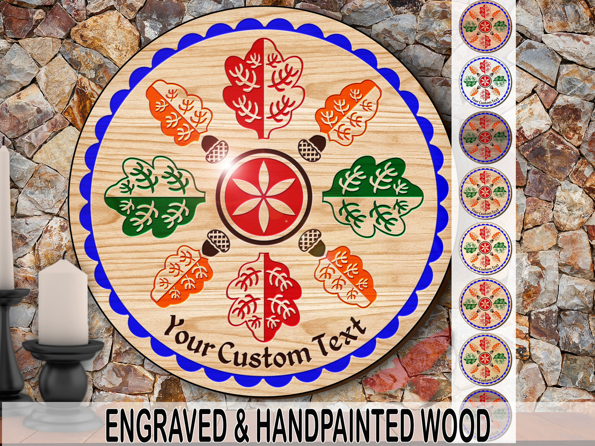 PA Dutch Custom Hex Sign Mighty Oak Engraved Hand-Painted Hardwood