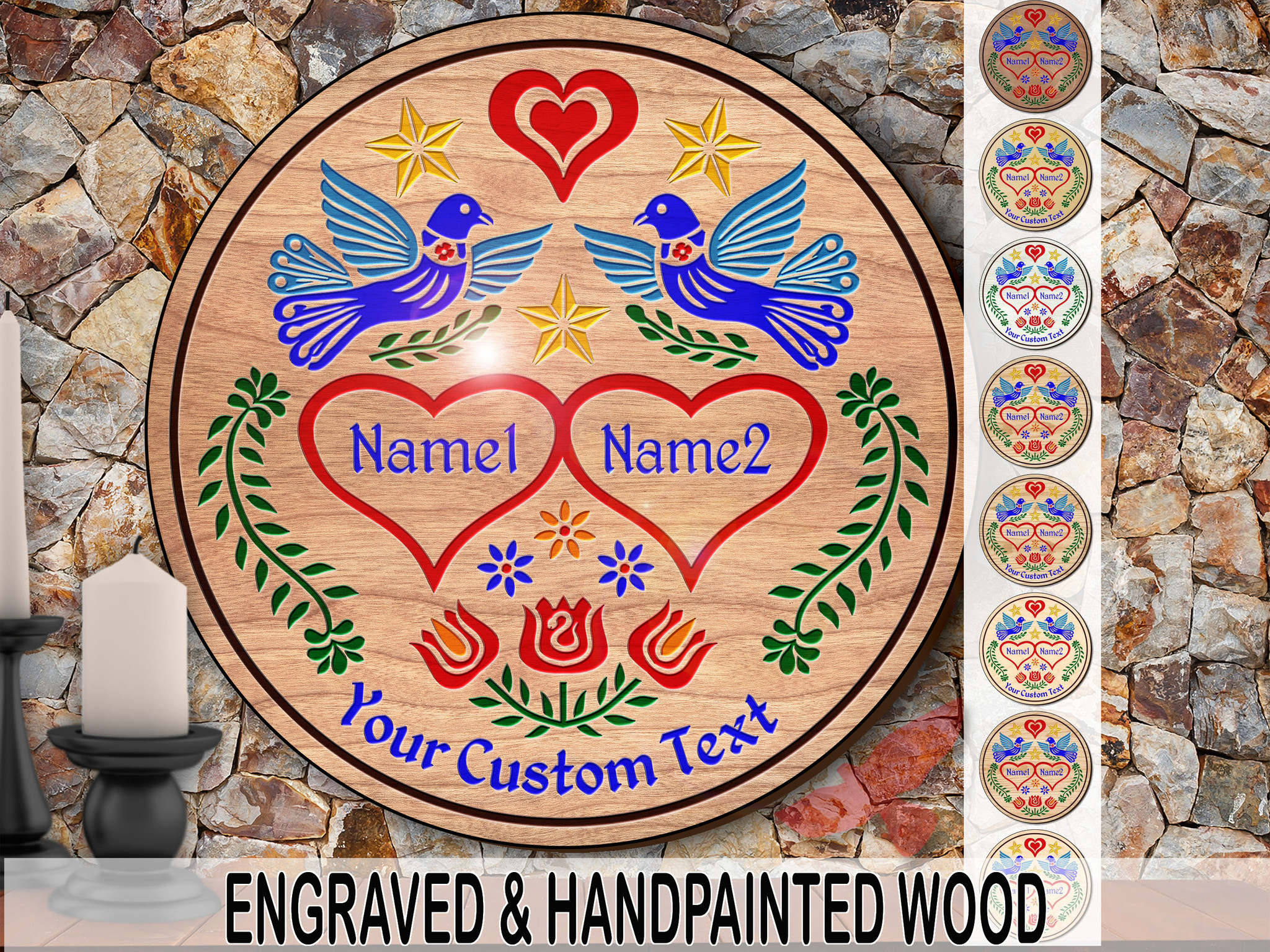 PA Dutch Custom Hex Sign Love & Marriage Engraved Hand-Painted