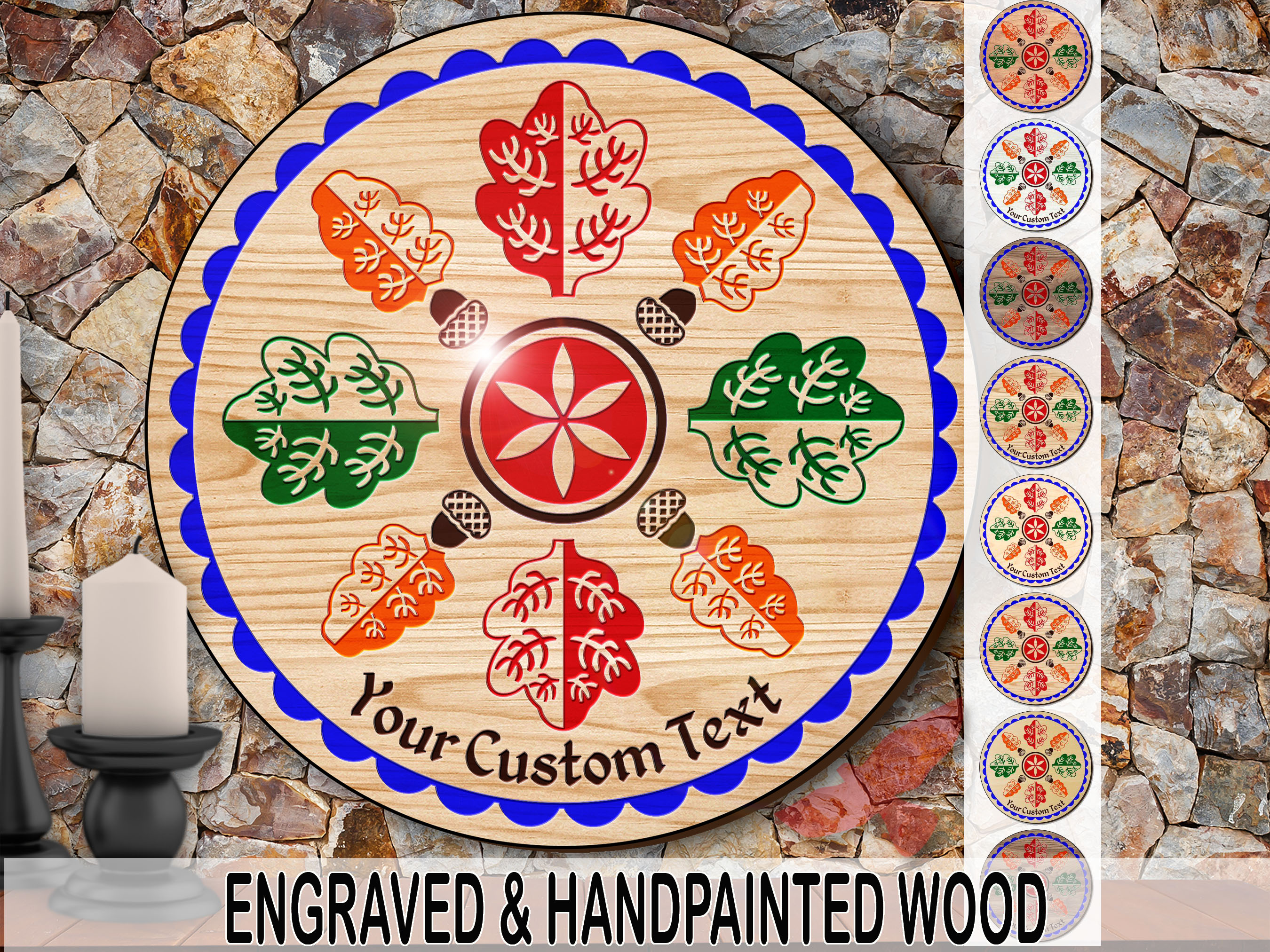 PA Dutch Custom Hex Sign Mighty Oak Engraved Hand-Painted Hardwood
